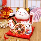 Mèo Thần Tài  Vẫy Tay, Mèo May Mắn Maneki Neko Đắc tài đắc lộc 20cm Kèm Đệm Và Hộp Đẹp