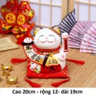 Mèo Thần Tài  Vẫy Tay, Mèo May Mắn Maneki Neko Tài vận hanh thông 20cm Kèm Đệm Và Hộp Đẹp