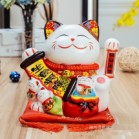 Mèo Thần Tài  Vẫy Tay, Mèo May Mắn Maneki Neko kinh doanh hưng thịnh 20cm Kèm Đệm Và Hộp Đẹp