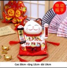 Mèo Thần Tài  Vẫy Tay, Mèo May Mắn Maneki Neko ngũ phúc lâm môn 20cm Kèm Đệm Và Hộp Đẹp