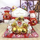 Mèo Thần Tài  Tiết Kiệm, Mèo May Mắn Maneki Neko Tiền vào đầy túi 34cm Kèm Đệm Và Hộp Đẹp