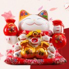 Mèo Thần Tài  Tiết Kiệm, Mèo May Mắn Maneki Neko Tiền vào đầy túi 34cm Kèm Đệm Và Hộp Đẹp