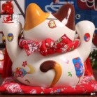 Mèo Thần Tài  Tiết Kiệm, Mèo May Mắn Maneki Neko Tiền vào như nước 31cm Kèm Đệm Và Hộp Đẹp