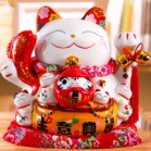 Mèo Thần Tài  Tiết Kiệm, Mèo May Mắn Maneki Neko Vua cá niên niên hữu dư 34cm Kèm Đệm Và Hộp Đẹp