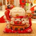 Mèo Thần Tài  Tiết Kiệm, Mèo May Mắn Maneki Neko Vua cá niên niên hữu dư 34cm Kèm Đệm Và Hộp Đẹp