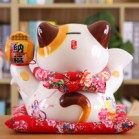 Mèo Thần Tài  Tiết Kiệm, Mèo May Mắn Maneki Neko Há Miệng Hút Tài Lộc 34cm Kèm Đệm Và Hộp Đẹp