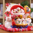 Mèo Thần Tài  Tiết Kiệm, Mèo May Mắn Maneki Neko Há Miệng Hút Tài Lộc 34cm Kèm Đệm Và Hộp Đẹp