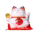 Mèo Thần Tài Vẫy Tay, Mèo May Mắn Maneki Neko Đĩnh vàng 14cm Kèm Đệm Và Hộp Đẹp