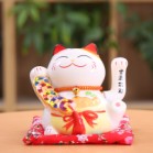 Mèo Thần Tài Vẫy Tay, Mèo May Mắn Maneki Neko Tiền Bạc Rủng Rỉnh 16cm Kèm Đệm Và Hộp Đẹp