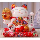 Mèo Thần Tài Vẫy Tay, Mèo May Mắn Maneki Neko Làm Ăn Tấn Tới 18cm Kèm Đệm Và Hộp Đẹp