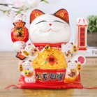 Mèo Thần Tài  May Mắn Maneki Neko Phát Lộc Phát Đạt 20cm Kèm Đệm Và Hộp Đẹp