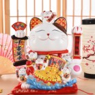 Mèo Thần Tài May Mắn Maneki Neko Thuận Buồm Xuôi Gió 22cm Kèm Đệm Và Hộp Đẹp