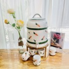 Bình Nước Dáng Trụ, Bộ Bình Đựng Nước Hoạ Tiết Vẽ Tay Cà Rốt Decor Dễ Thương Cốc Uống Nước Sứ Bát Tràng