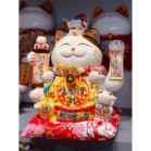 Mèo thần tài, mèo may mắn neko maneki Đế vương Vàng Đỏ 13 inches 32cm vẫy tay