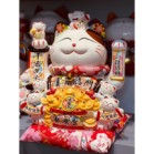 Mèo thần tài, mèo may mắn neko maneki Đế vương Vàng Đỏ 13 inches 32cm vẫy tay