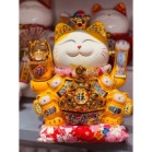 Mèo thần tài, mèo may mắn neko maneki Đế vương Vàng Đỏ 13 inches 32cm vẫy tay