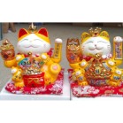 Mèo thần tài, mèo may mắn neko maneki Đế vương Vàng Đỏ 13 inches 32cm vẫy tay