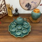 Ấm Chén Hỏa Biến Bát Tràng Men Cẩm Thạch Dáng Sen Kèm Khay Tròn 350ml
