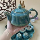 Ấm Chén Hỏa Biến Bát Tràng  Men Cẩm Thạch Dáng Tống Kèm Khay Tròn 450ml