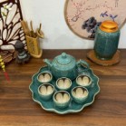 Ấm Chén Hỏa Biến Bát Tràng Chén Lòng Hoa Men Cẩm Thạch Dáng Tống Kèm Khay Tròn 450ml