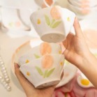 Set bộ bát đĩa hoa TULIP CAM ĐÀO pastel nhẹ nhàng sang xịn mịn