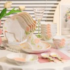 Set bộ bát đĩa hoa TULIP CAM ĐÀO pastel nhẹ nhàng sang xịn mịn