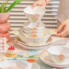 Set bộ bát đĩa hoa TULIP CAM ĐÀO pastel nhẹ nhàng sang xịn mịn