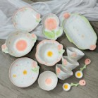 Set bộ bát đĩa hoa TULIP CAM ĐÀO pastel nhẹ nhàng sang xịn mịn