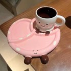 Bộ sưu tập PangPang gốm sứ gồm đĩa bánh quẩy size to 2 màu nâu hồng cốc PangPang thìa quẩy