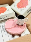 Bộ sưu tập PangPang gốm sứ gồm đĩa bánh quẩy size to 2 màu nâu hồng cốc PangPang thìa quẩy