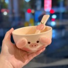 Set bát heo hồng cún vàng kèm thìa hộp quà 12.3cm x 7.6cm dung tích 500ml