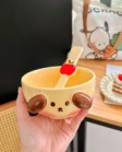 Set bát heo hồng cún vàng kèm thìa hộp quà 12.3cm x 7.6cm dung tích 500ml