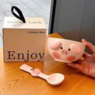 Set bát heo hồng cún vàng kèm thìa hộp quà 12.3cm x 7.6cm dung tích 500ml