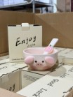 Set bát heo hồng cún vàng kèm thìa hộp quà 12.3cm x 7.6cm dung tích 500ml