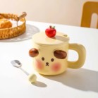 Set cốc uống nước hình cún vàng heo hồng 3D kèm thìa hộp quà 9.8cm x 12.6cm dung tích 400ml