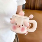 Set cốc uống nước hình cún vàng heo hồng 3D kèm thìa hộp quà 9.8cm x 12.6cm dung tích 400ml