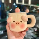 Set cốc uống nước hình cún vàng heo hồng 3D kèm thìa hộp quà 9.8cm x 12.6cm dung tích 400ml