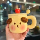 Set cốc uống nước hình cún vàng heo hồng 3D kèm thìa hộp quà 9.8cm x 12.6cm dung tích 400ml