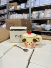 Set cốc uống nước hình cún vàng heo hồng 3D kèm thìa hộp quà 9.8cm x 12.6cm dung tích 400ml