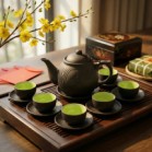 Bộ ấm chén tử sa Bát Tràng dáng dừa khay chữ nhật 480ml