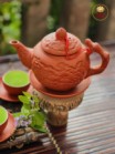 Bộ Ấm Chén Tử Sa Hoa Châm Khay Đôi Bát Tràng 400ml