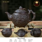 Bộ Ấm Chén Tử Sa Bát Tràng Hoa Châm Khay Đôi Cỡ Đại Phi 30cm Màu Đen 400ml