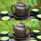 Bộ Ấm Chén Tử Sa Dáng Lục Tâm Trà Thư Pháp Kèm 3 Phụ Kiện 290ml