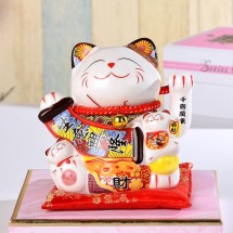 Mèo Thần Tài Chiêu Lộc Vẫy Tay, Mèo May Mắn Maneki Neko kinh doanh hưng thịnh 6inches Kèm Đệm Và Hộp Đẹp