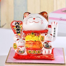 Mèo Thần Tài Chiêu Lộc Vẫy Tay, Mèo May Mắn Maneki Neko bát phương chiêu tài 6inches Kèm Đệm Và Hộp Đẹp