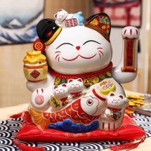 Mèo Thần Tài  Vẫy Tay, Mèo May Mắn Maneki Neko tài lộc viên mãn 20cm Kèm Đệm Và Hộp Đẹp