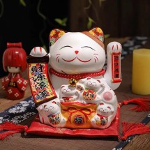 Mèo Thần Tài  Vẫy Tay, Mèo May Mắn Maneki Neko kinh doanh phát lộc 20cm Kèm Đệm Và Hộp Đẹp