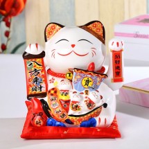 Mèo Thần Tài  Vẫy Tay, Mèo May Mắn Maneki Neko đại cát đại lợi 20cm Kèm Đệm Và Hộp Đẹp