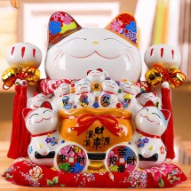 Mèo Thần Tài  Tiết Kiệm, Mèo May Mắn Maneki Neko Tiền vào như nước 31cm Kèm Đệm Và Hộp Đẹp