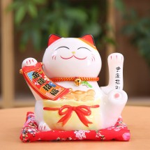 Mèo Thần Tài Vẫy Tay, Mèo May Mắn Maneki Neko Chiêu Phúc Chiêu Tài  16cm Kèm Đệm Và Hộp Đẹp